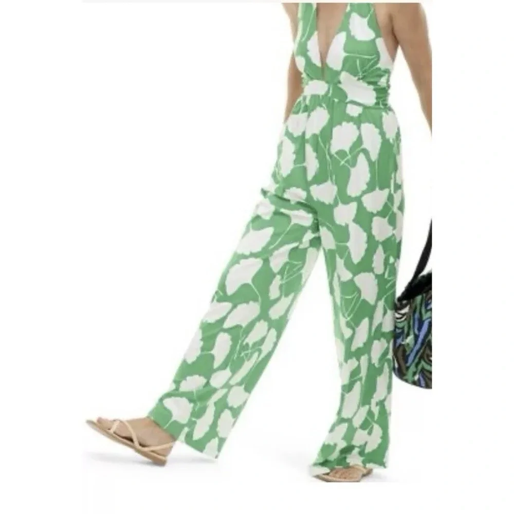 NWOT DVF Target Diane Von Furstenberg‎ Size XS HALTER JUMPSUIT green White - Picture 4 of 12